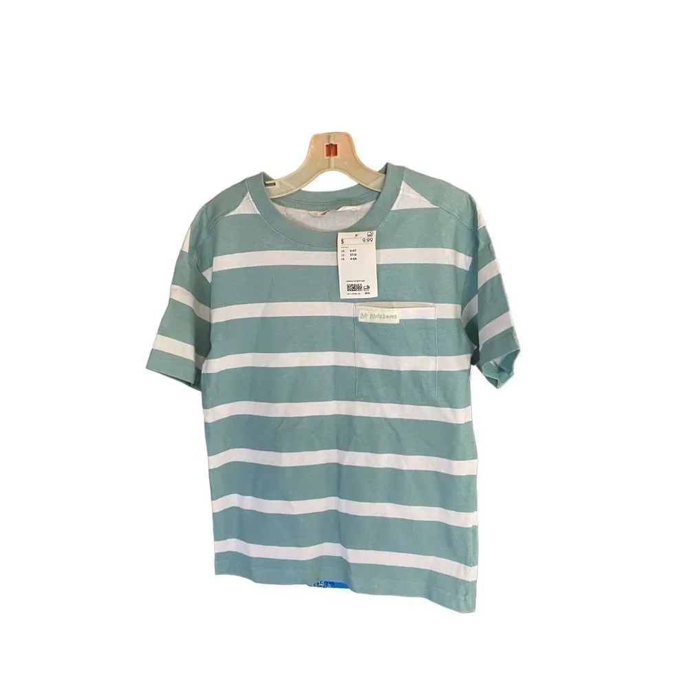 H&M NWT boys, green and white striped T-shirt size 5/6